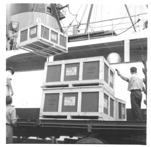 Trial loading of export bulk bins of Cleopatra apples at Port Adelaide March 1967.