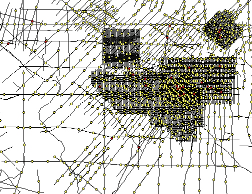 Sample map illustrating the relationship between uphole data points and seismic lines.