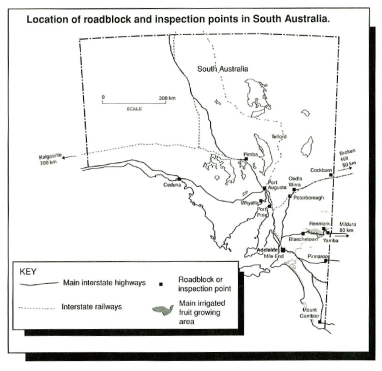 Location of roadblock and inspection points in South Australia